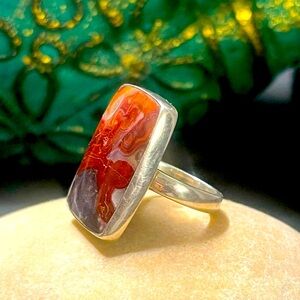 Sterling silver on sardonyx AGATE ring sz 7